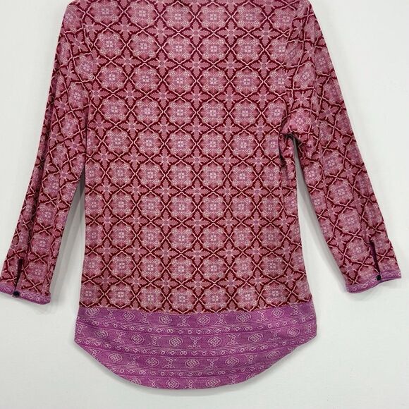 Lucky Brand Pink Red Boho Bandana Print Jersey Knit V Neck Pullover Festival Top - Picture 11 of 15